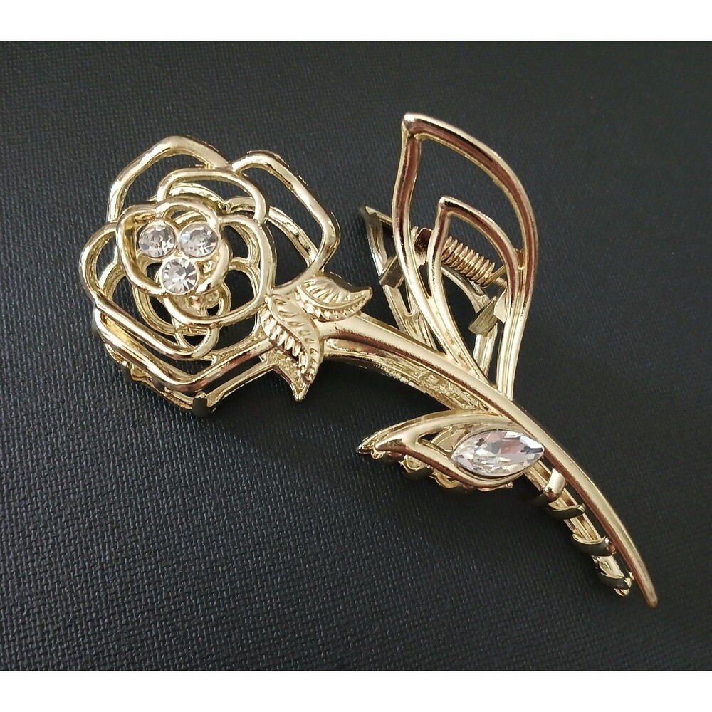 NEW Rose Flower Metal Hair Clip Strong Claws Gold Beautiful Heavy Duty Classic